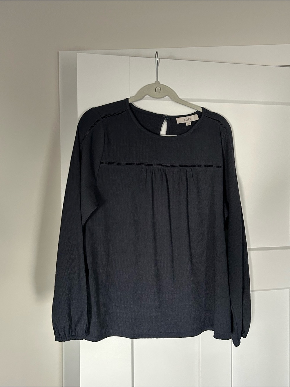 LOFT Navy Textured Long Sleeve Blouse